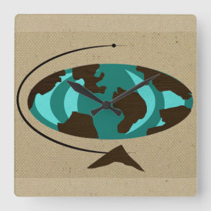 Mid Centres Modern Globe Art Wall Clock Fyrkantig Klocka