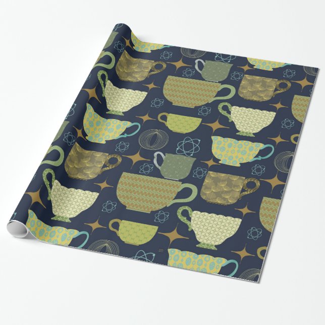 Mid Centres Modern Navy Blue Tekopp Presentpapper (Utrullad)