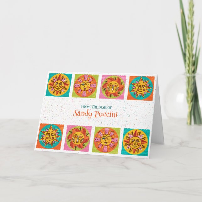 Mid Centres Modern Sol Ansikte Note Card Tack Kort (Framsida)