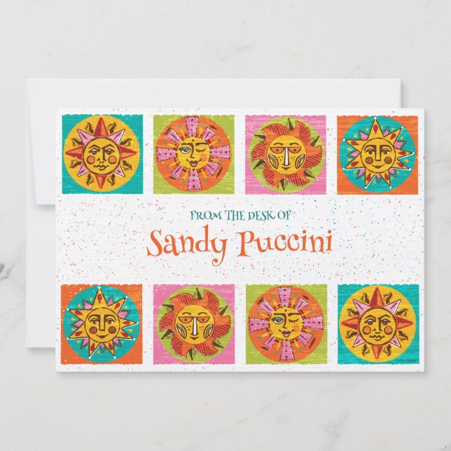 Mid Centres Modern Sol Ansikte Note Card Tack Kort (Framsida)