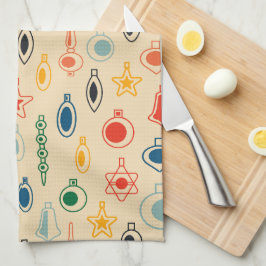 Mid Centres Retro Mönster med Julgran Leksak Kökshandduk