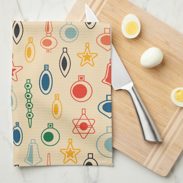 Mid Centres Retro Mönster med Julgran Leksak Kökshandduk (Vikt i Fjärdedel)