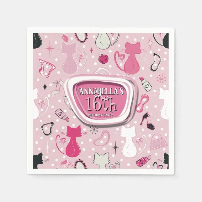Mid Centres Rosa Heart Cats Birthday Pappersservett (Framsidan)