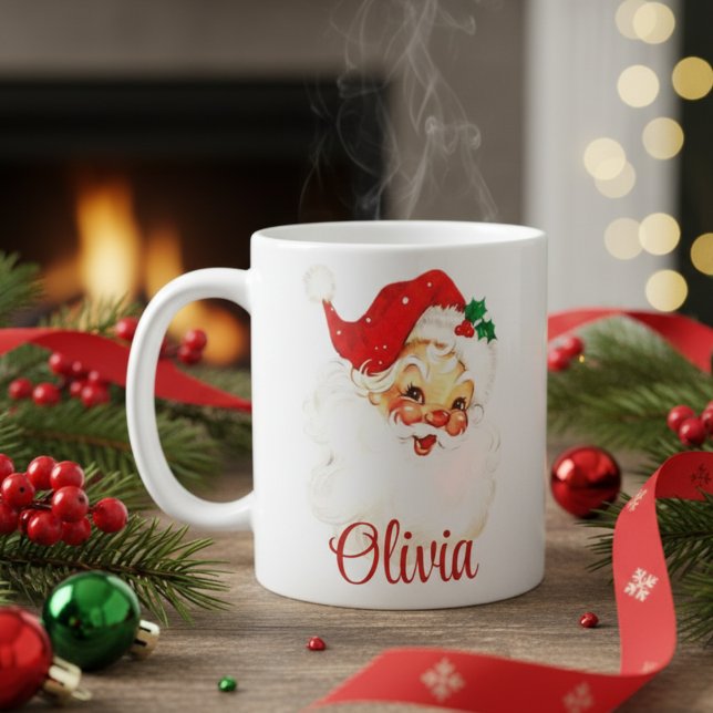 Mid Centres Vintage Jultomten Anpassningsbar - jul Kaffemugg (Mid Century Vintage Santa Claus Custom Christmas Coffee Mug)