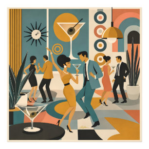 Mid Century 60-tal Hip Martini Cocktail Dansfest Fototryck