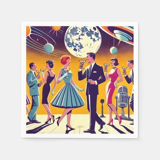 Mid Century 60-tal Space Age Cocktailparty Pappersservett (Framsidan)