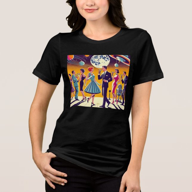 Mid Century 60-tal Space Age Cocktailparty T Shirt (Framsida)