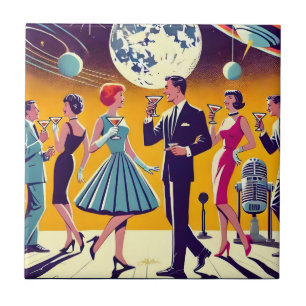 Mid Century 60-talets Rymdålder Cocktailparty Kakelplatta