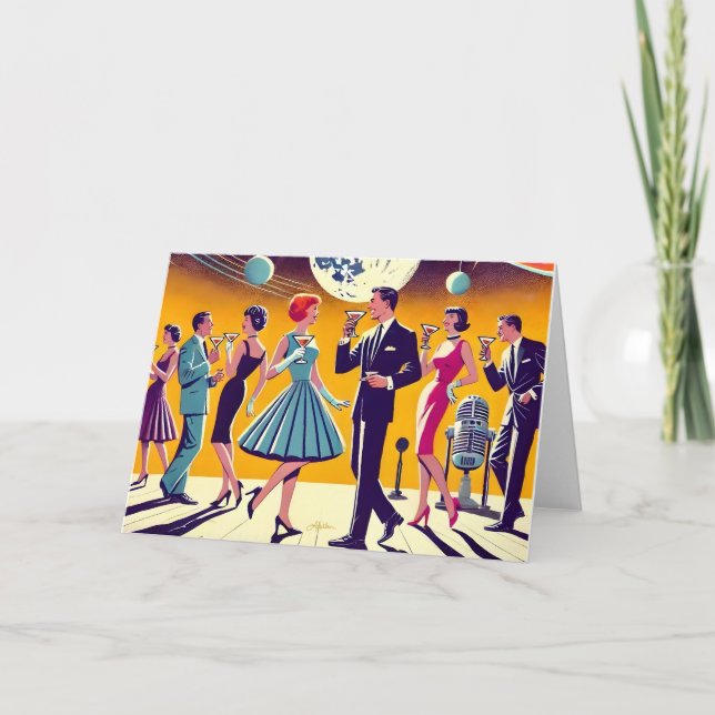 Mid Century 60-talets Rymdålder Cocktailparty Kort (Framsida)