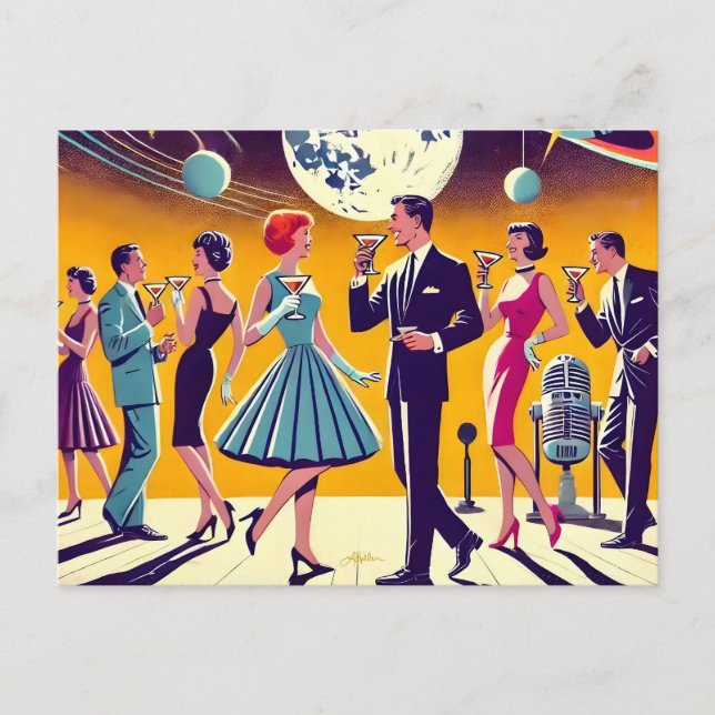 Mid Century 60-talets Rymdålder Cocktailparty Vykort (Framsida)