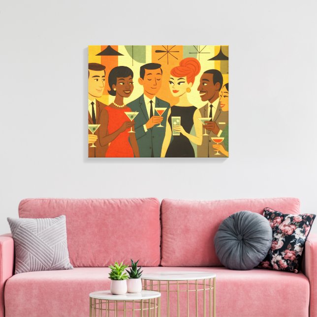 Mid Century 60-tals Kontors Cocktailfest Canvastryck (Insitu (Vardagsrum))