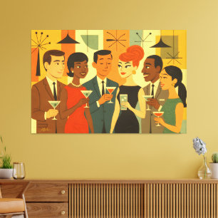 Mid Century 60-tals Kontors Cocktailfest Canvastryck