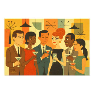 Mid Century 60-tals Kontors Cocktailfest Fototryck