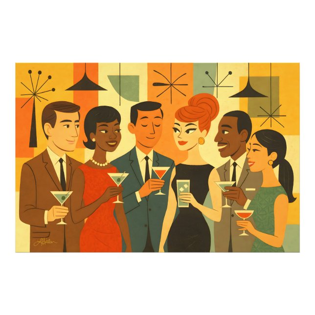 Mid Century 60-tals Kontors Cocktailfest Fototryck (Framsidan)