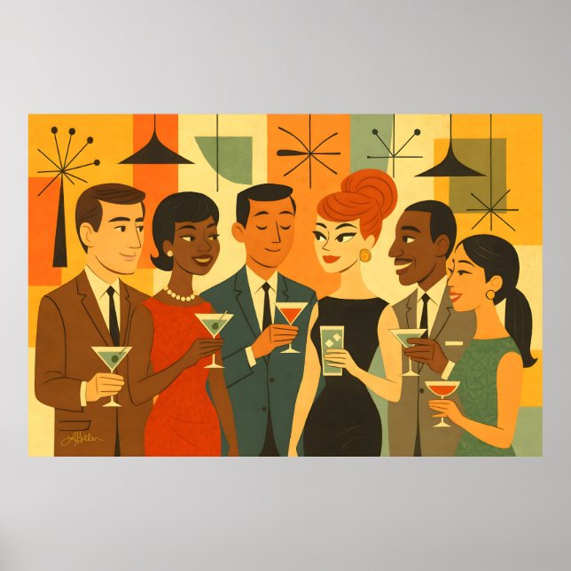 Mid Century 60-tals Kontors Cocktailfest Poster (Framsidan)