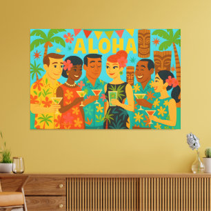 Mid Century 60-tals Luau Kontors Cocktailfest Canvastryck
