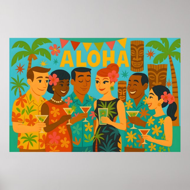 Mid Century 60-tals Luau Kontors Cocktailfest Poster (Framsidan)