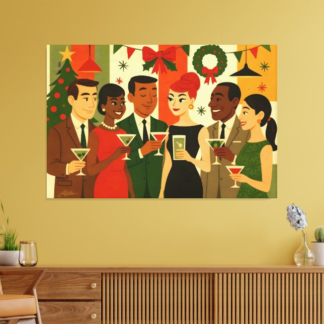 Mid Century 60s Christmas Office Cocktail Party Canvastryck (Insitu (Vardagsrum))