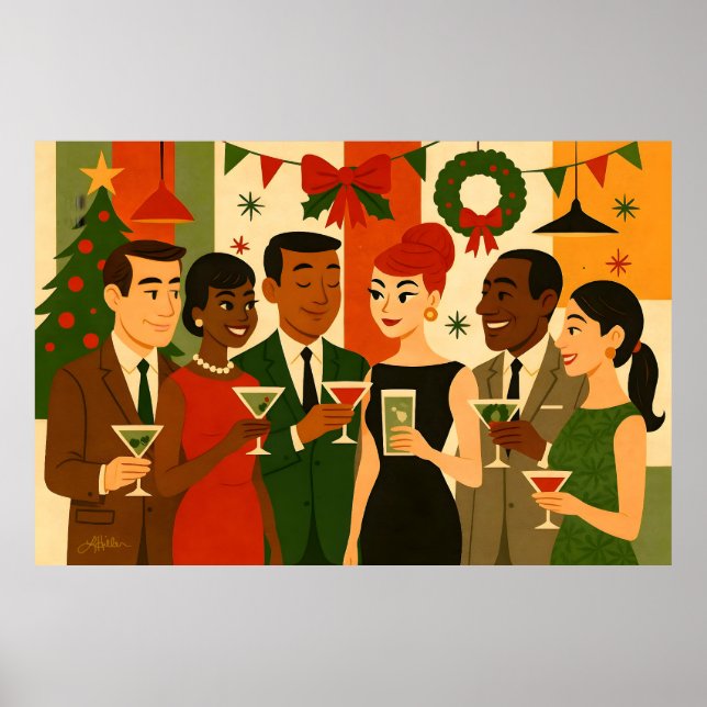 Mid Century 60s Christmas Office Cocktail Party Poster (Framsidan)