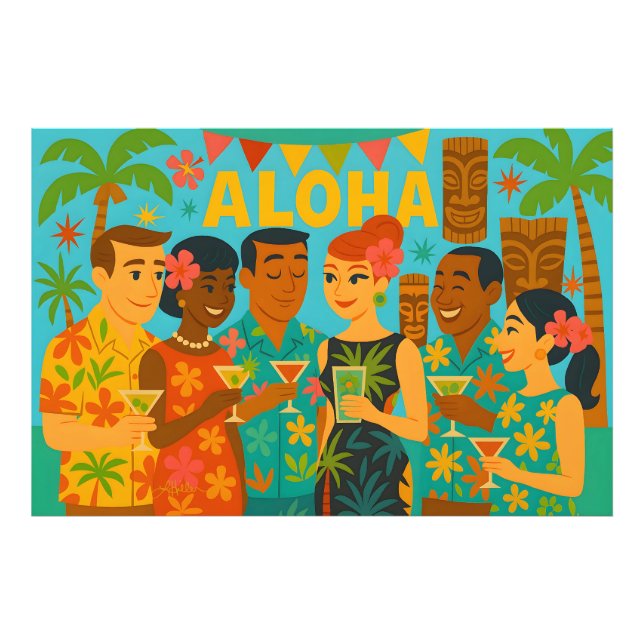 Mid Century 60s Luau Office Cocktail Party Fototryck (Framsidan)