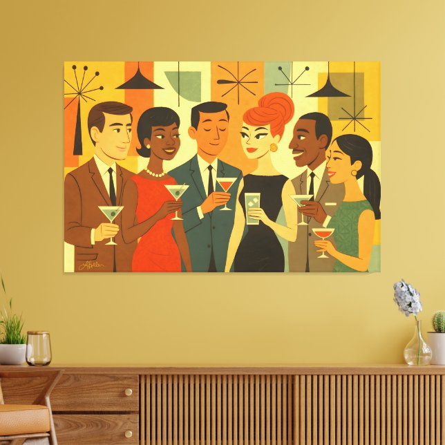 Mid Century 60s Office Cocktail Party Canvastryck (Insitu (Vardagsrum))