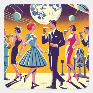 Mid Century 60s Rymålderns Cocktailparty Fyrkantigt Klistermärke