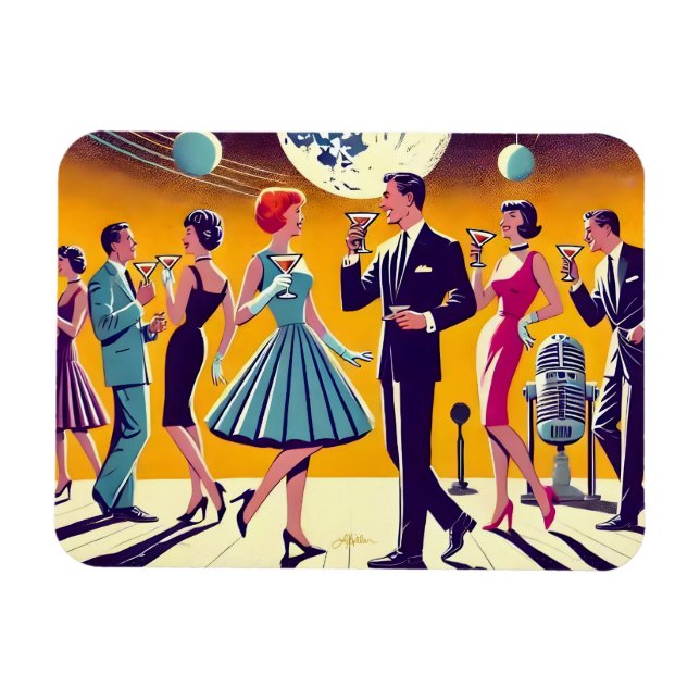 Mid Century 60s Rymålderns Cocktailparty Magnet (Horisontell)