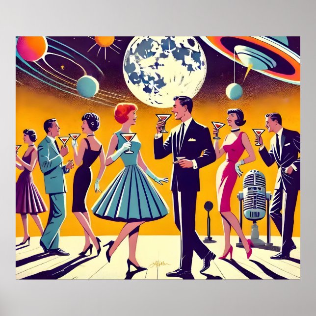 Mid Century 60s Rymålderns Cocktailparty Poster (Framsidan)
