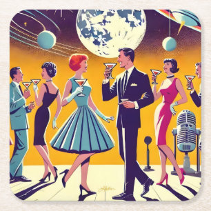 Mid Century 60s Rymdålder Cocktailparty Underlägg Papper Kvadrat