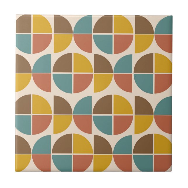 Mid Century Abstract shapes in mustard teal orange Kakelplatta (Framsidan)