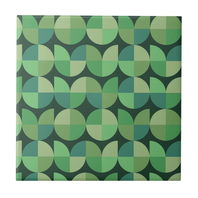 Mid Century Abstrakt Geometriska Gröna Former  Kakelplatta (Framsidan)