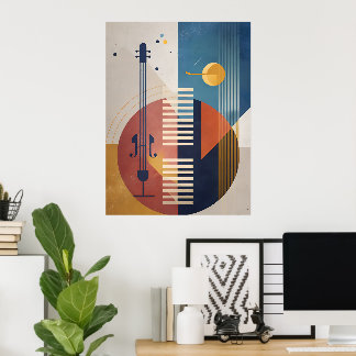 Mid-Century Abstrakt Jazzinstrument Affisch