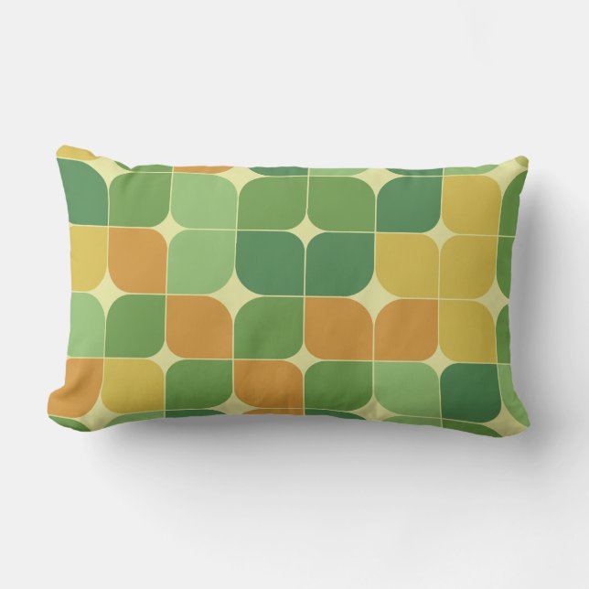 Mid Century Abstrakt Mönster Grön Orange   Lumbarkudde (Framsida)