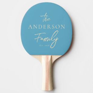 Mid-Century Aqua Sky Handskriven Efternamn Pingisracket