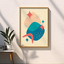 Mid Century Atomåldern Stjärna Boomerang Abstrakt Poster