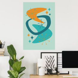 Mid Century Atomic Age 7 Aqua, Teal, Orange Poster