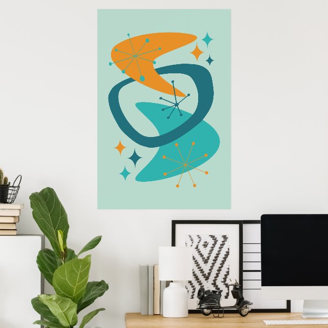 Mid Century Atomic Age 7 Aqua, Teal, Orange Poster (Hemmakontoret)