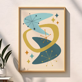 Mid Century Atomic Age 7 Blå, Senap Poster