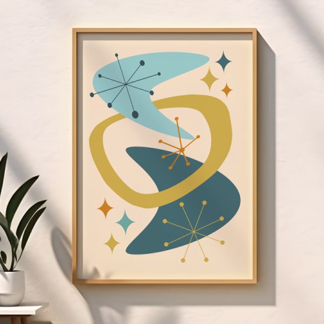 Mid Century Atomic Age 7 Blå, Senap Poster (Skapare uppladdad)