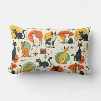 Mid-Century Atomic Age Katter Retro Mönster Lumbarkudde