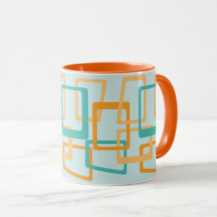 Mid Century Atomic Age Rektanglar Aqua, Orange Mugg
