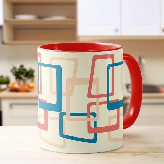 Mid Century Atomic Age Rektanglar Blå, Korall Mugg (Skapare uppladdad)