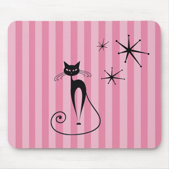 Mid-Century Atomic Black Cat Mousepad  Musmatta (Framsidan)