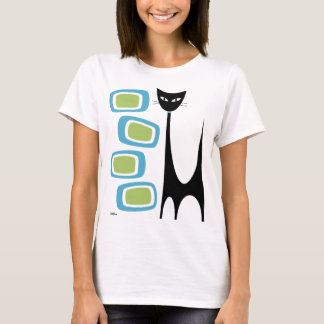 Mid Century Atomic Cat med Grönt och Blue Oblongs T Shirt