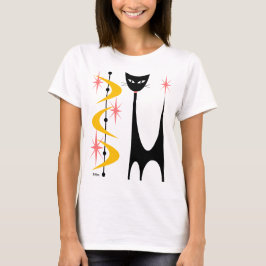 Mid Century Atomic Cat med Gult Boomerangs T Shirt