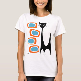 Mid Century Atomic Cat med Orang och Blue Oblongs T Shirt