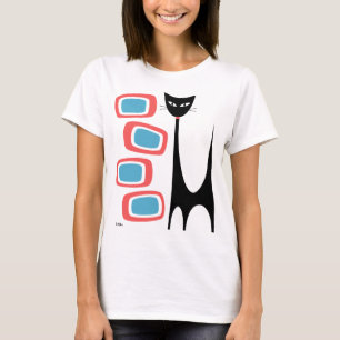 Mid Century Atomic Cat med Rosa och Blue Oblongs T Shirt