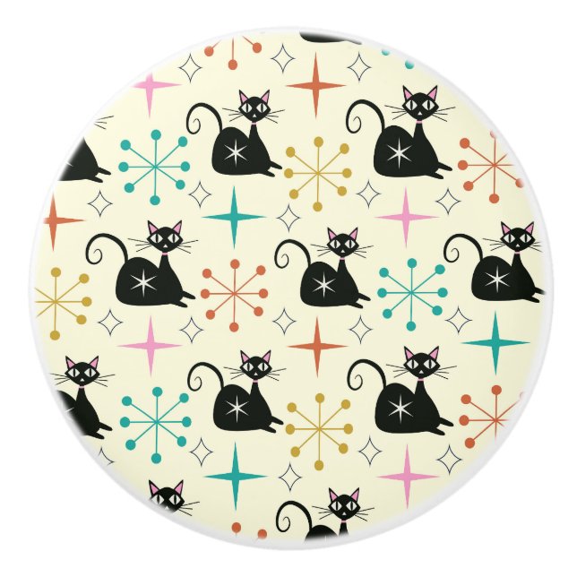 Mid Century Atomic Cats med stjärnexplosioner  Knopp (Framsidan)