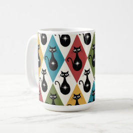 Mid Century Atomic cats on Harlequin diamonds Kaffemugg