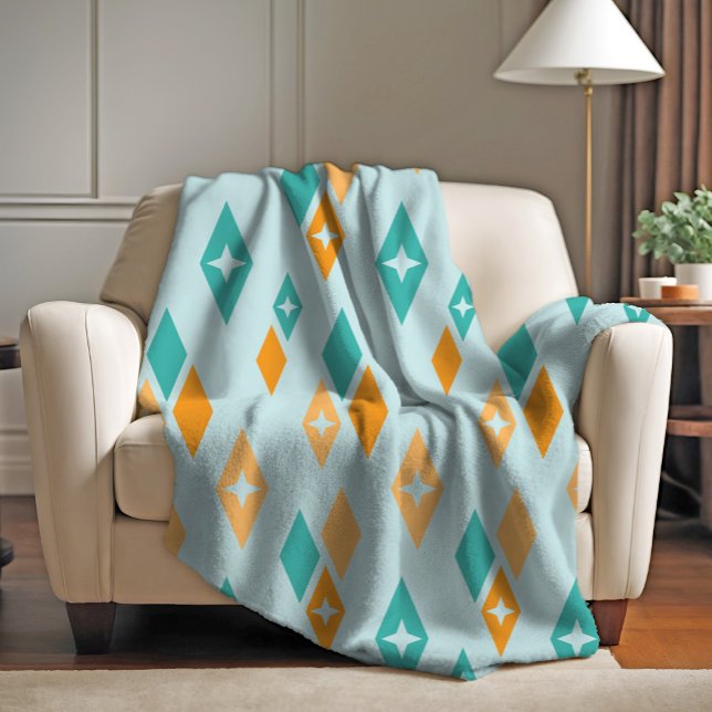 Mid Century Atomic Diamonds Aqua, Teal, Orange Fleecefilt (Skapare uppladdad)